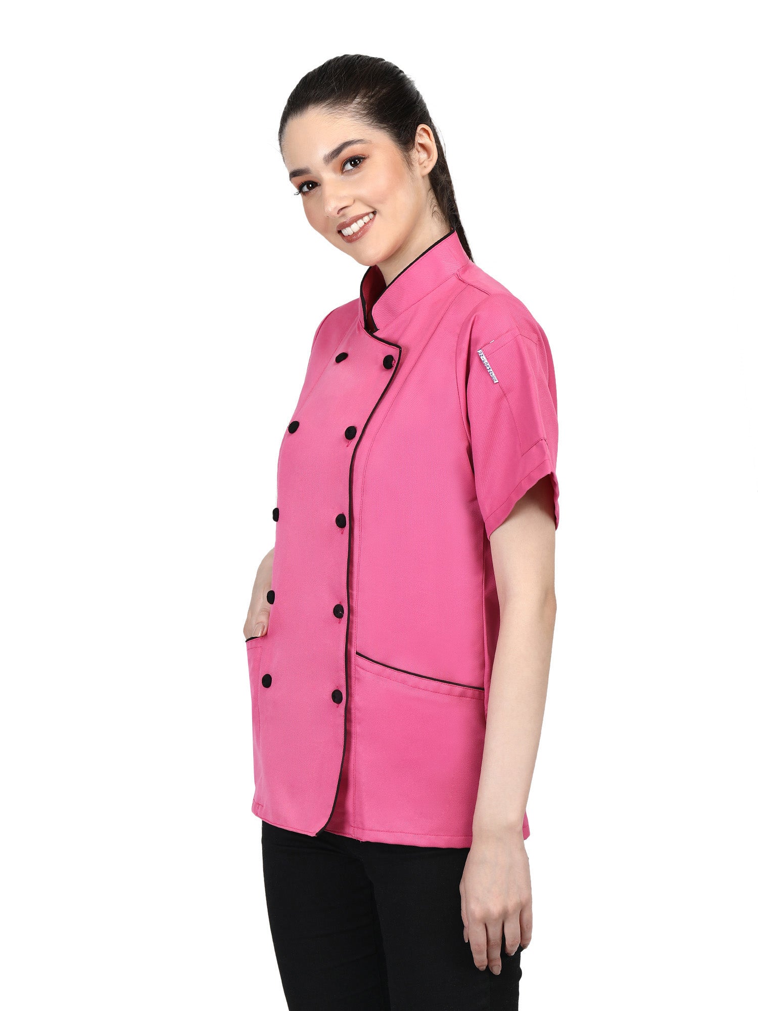 Short Sleeves Tailored Fit Chef Coat Jacket Uniform for Women for Food Service, Caterers, Bakers and Culinary Professional – Pink